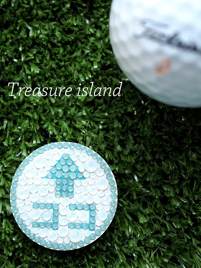 ココ☆ゴルフマーカー ～ティファニーブルー＆ホワイト～ Treasure Island バッグ デコレーション