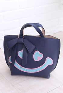 smile ribbon bag（スマイルリボン）blue   　　　　　　　　 Treasure Island バッグ デコレーション